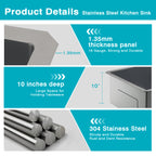 32" Stainless Steel Kitchen Sink, 10" Deep Single Undermount Sink - Grey | T304 Steel, True 16-Gauge, 10-Inch Deep Basin, Easy-Clean R10 Corners, Reinforced 3mm Rim, Dual-Mount Installation