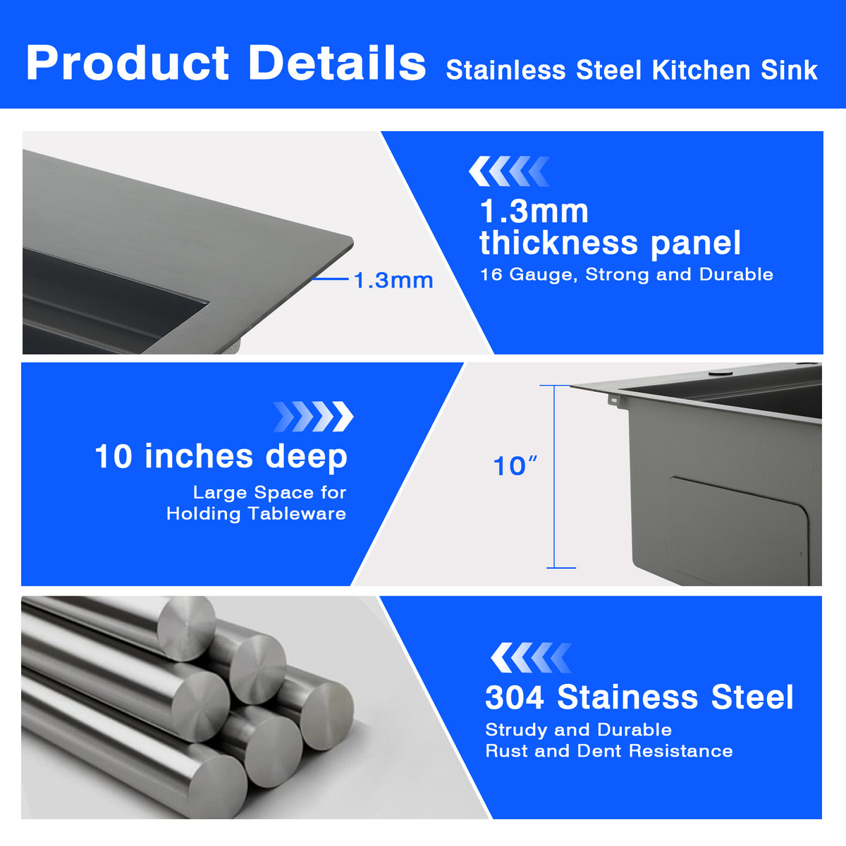 33 Inch Black Drop In Workstation Sink with Sliding Accessories | 33x22 Inch Top Mount Sink Stainless Steel 16 Gauge 10" Deep Single Bowl with Cutting Board& Strainer