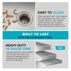 32x19in Undermount/Drop in Kitchen Sink 304 Stainless Steel Single Bowl | 16 Gauge Steel, R10 Rounded Corners, 10 Inch Deep Basin, Rust & Dent Resistant, Flat Rim Design