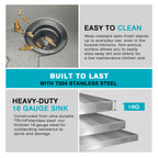 32" Stainless Steel Kitchen Sink, 10" Deep Single Undermount Sink - Grey | T304 Steel, True 16-Gauge, 10-Inch Deep Basin, Easy-Clean R10 Corners, Reinforced 3mm Rim, Dual-Mount Installation