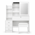 White Makeup Vanity With Mirror And Storage Shelves, 3-drawer Desk With Stool, Modern Dressing Table For Bedroom And Living Room
