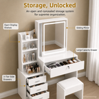 White Makeup Vanity With Mirror And Storage Shelves, 3-drawer Desk With Stool, Modern Dressing Table For Bedroom And Living Room