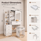 White Makeup Vanity With Mirror And Storage Shelves, 3-drawer Desk With Stool, Modern Dressing Table For Bedroom And Living Room