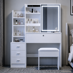 White Makeup Vanity With Mirror And Storage Shelves, 3-drawer Desk With Stool, Modern Dressing Table For Bedroom And Living Room