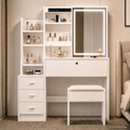 White Makeup Vanity With Mirror And Storage Shelves, 3-drawer Desk With Stool, Modern Dressing Table For Bedroom And Living Room