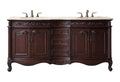 72'' Traditional Double Bathroom Vanity with Top and Undermount Sinks, Dark Brown Freestanding Vanity with 3 Drawers and 4 Doors