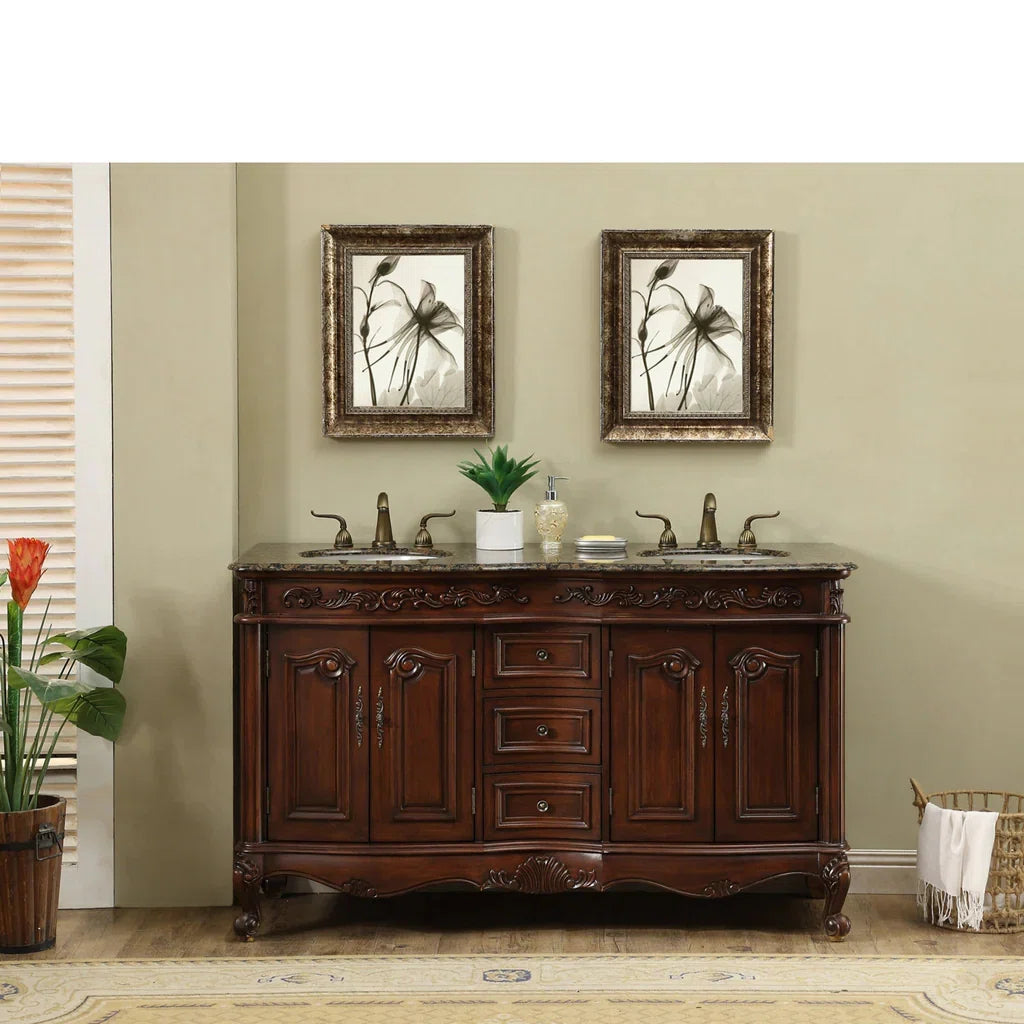 Gilliam 60'' Double Bathroom Vanity with Granite Top