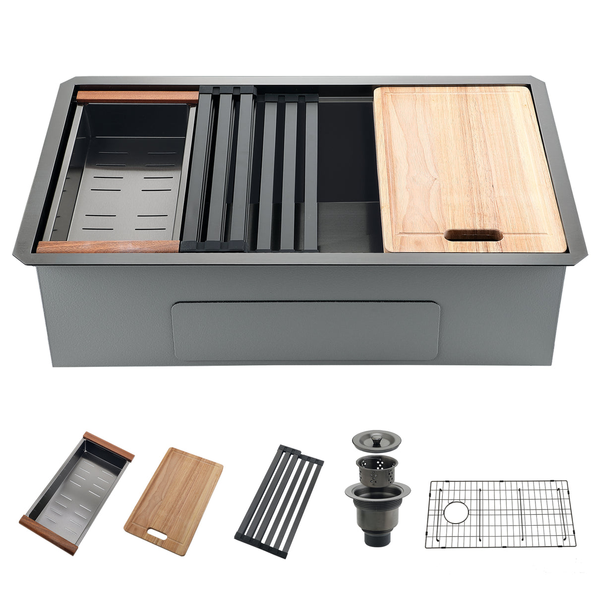 32" x 19" Stainless Steel Single Bowl Kitchen Sink w/Accessories | 10" Deep Bowl, 5-Piece Accessories, Drop in, Undermount Sink, Workstation Sink