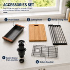 30x22 in Stainless Steel Drop-in Kitchen Sink w/Accessories, Grey | Workstation Sink, R10 Round, Cutting Board, Single Bowl, 10'' Deep Kitchen Sink