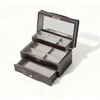 11.7 In. Brown Wooden Jewelry Box With Mirror, Lockable Multi-layer Jewelry Organizer With Velvet Lining And Drawer Storage