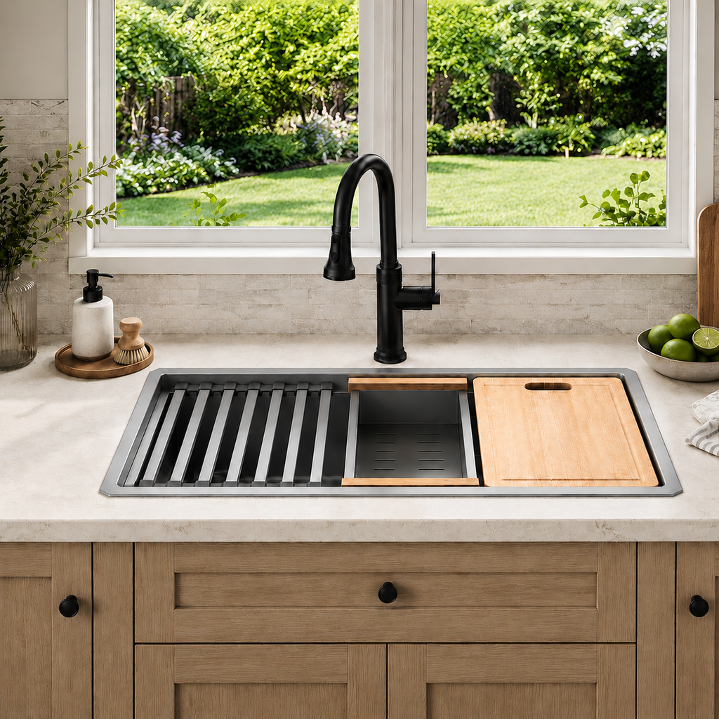 32" x 19" Stainless Steel Single Bowl Kitchen Sink w/Accessories | 10" Deep Bowl, 5-Piece Accessories, Drop in, Undermount Sink, Workstation Sink