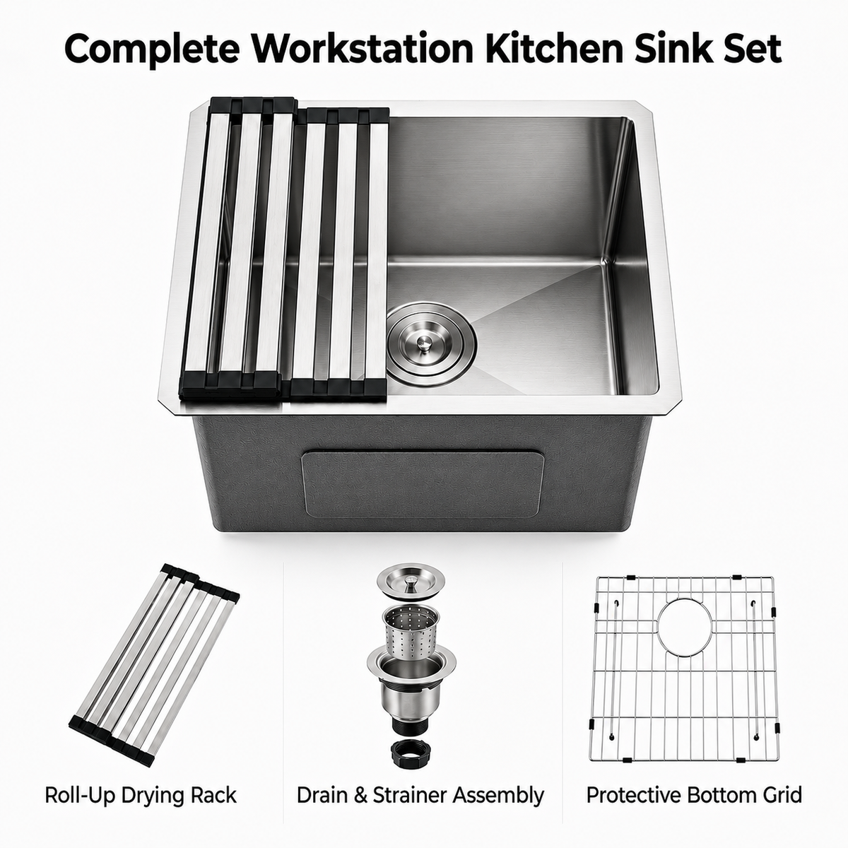 19x17 in Undermount/Drop In Stainless Steel Kitchen Sink - Silver | X-shaped Drainage, Quiet Soundproof, Anti-Condensation Coating, Easy to Clean Corners, Scratch & Stain Resistant