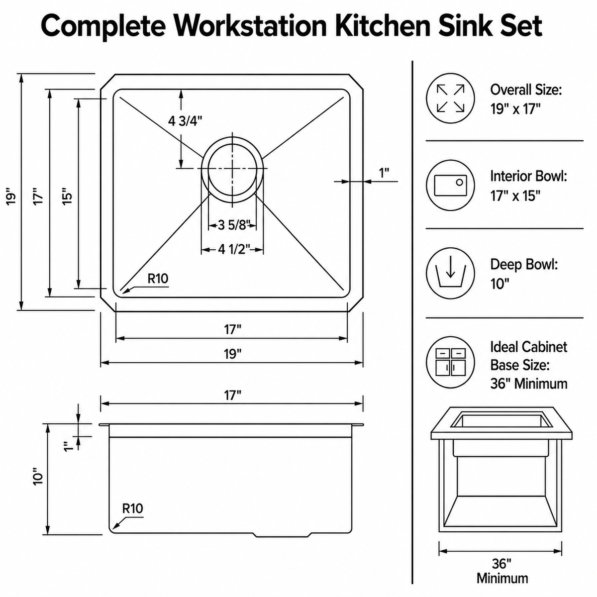 19x17 in Undermount/Drop In Stainless Steel Kitchen Sink - Silver | X-shaped Drainage, Quiet Soundproof, Anti-Condensation Coating, Easy to Clean Corners, Scratch & Stain Resistant