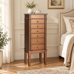 Freestanding Jewelry Armoire with Flip-Up Mirror, 6 Drawers and Necklace Hooks
