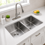 33" Stainless Steel Double Bowl Kitchen Sink - Undermount/Drop In Sink | R10 Corner Radius, 10" Deep Bowl, X-shaped Drainage, Noise-reducing, moisture-resistant, scratch resistant