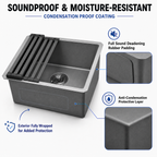 19" Stainless Steel Kitchen Sink, Deep Single Bar Sink - Grey | X-shaped Drainage, Quiet Soundproof, Anti-Condensation Coating, Easy to Clean Corners, Scratch & Stain Resistant