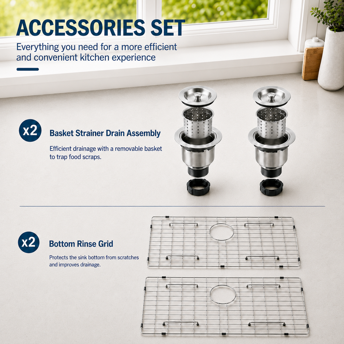 33" Stainless Steel Double Bowl Kitchen Sink - Undermount/Drop In Sink | R10 Corner Radius, 10" Deep Bowl, X-shaped Drainage, Noise-reducing, moisture-resistant, scratch resistant
