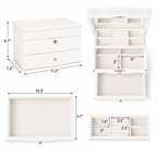 11.7 In. White Wooden Jewelry Box With Mirror, Lockable Multi-layer Jewelry Organizer With Velvet Lining And Drawer Storage