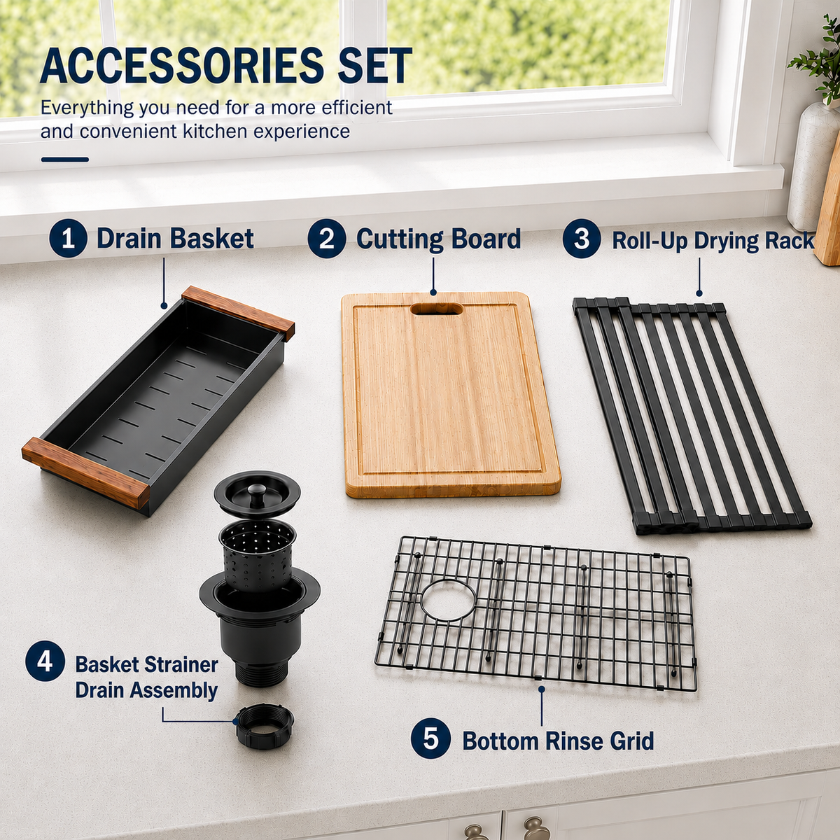 32" x 19" Stainless Steel Single Bowl Kitchen Sink w/Accessories | 10" Deep Bowl, 5-Piece Accessories, Drop in, Undermount Sink, Workstation Sink