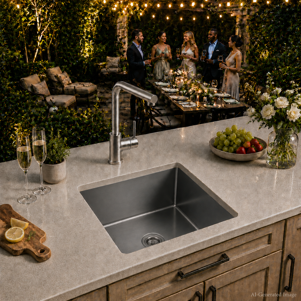 19" Stainless Steel Kitchen Sink, Deep Single Bar Sink - Grey | X-shaped Drainage, Quiet Soundproof, Anti-Condensation Coating, Easy to Clean Corners, Scratch & Stain Resistant