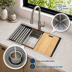 30x22 Inch 304 Stainless Steel Drop-In Single Bowl Kitchen Sink - Silver | 10" Deep Bowl, X-Shaped Drainage, Soundproof Coating, Accessories Included, R10 Rounded Corner
