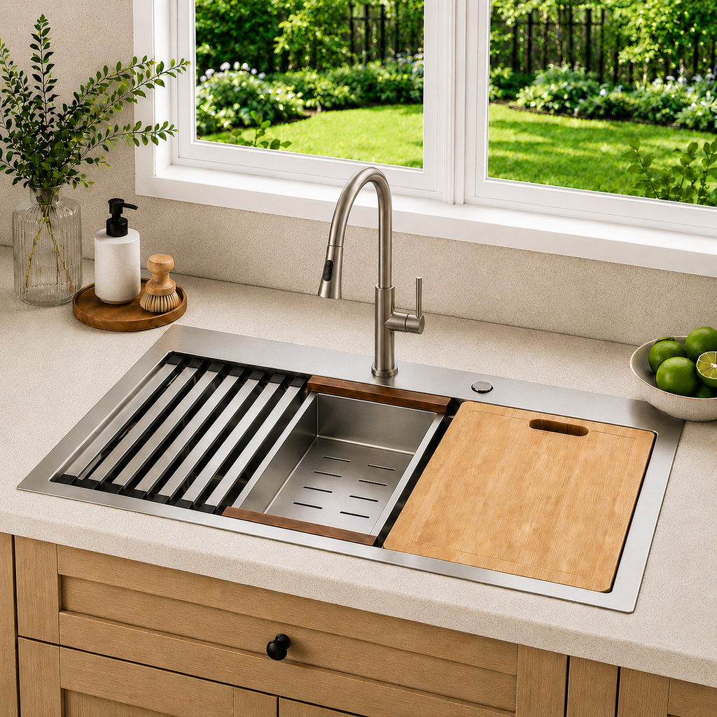 30x22 Inch 304 Stainless Steel Drop-In Single Bowl Kitchen Sink - Silver | 10" Deep Bowl, X-Shaped Drainage, Soundproof Coating, Accessories Included, R10 Rounded Corner