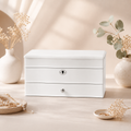11.7 In. White Wooden Jewelry Box With Mirror, Lockable Multi-layer Jewelry Organizer With Velvet Lining And Drawer Storage